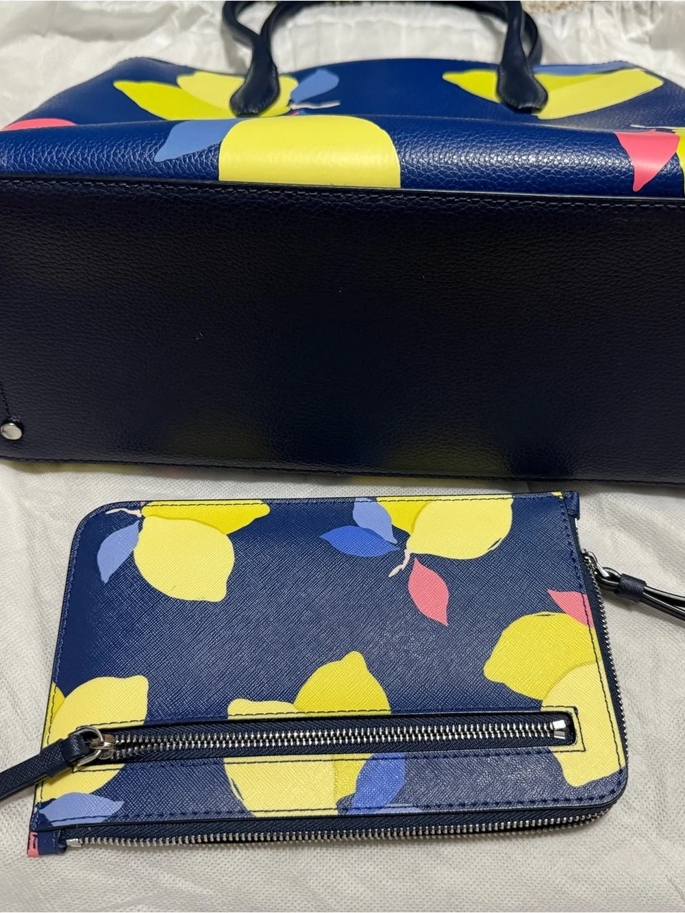 kate spade Navy Lemon-Print Tote with Matching Wristlet
